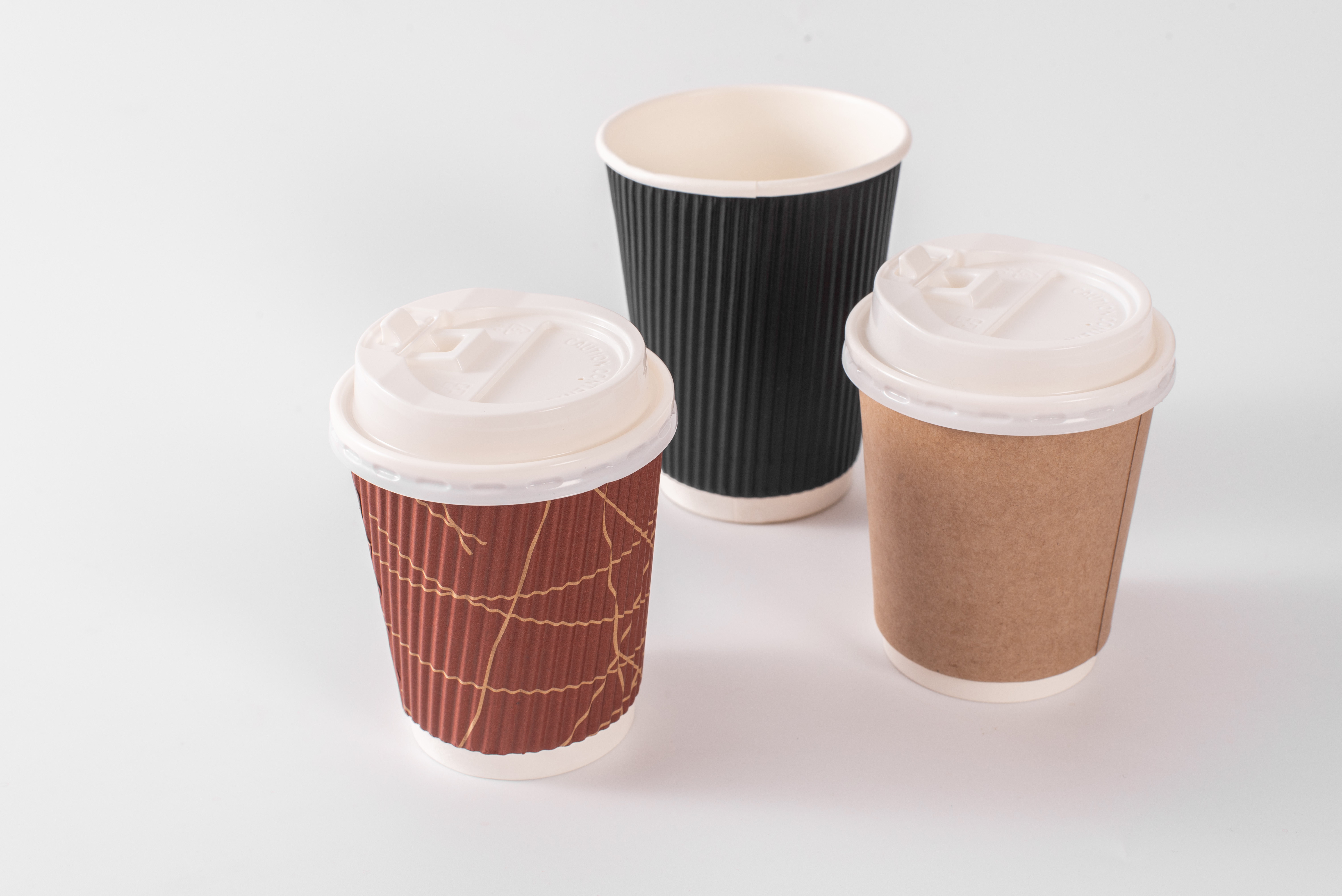 Kraft Disposable Ripple Paper Coffee Cups For Hot Drinks 8oz 12oz & 16oz 